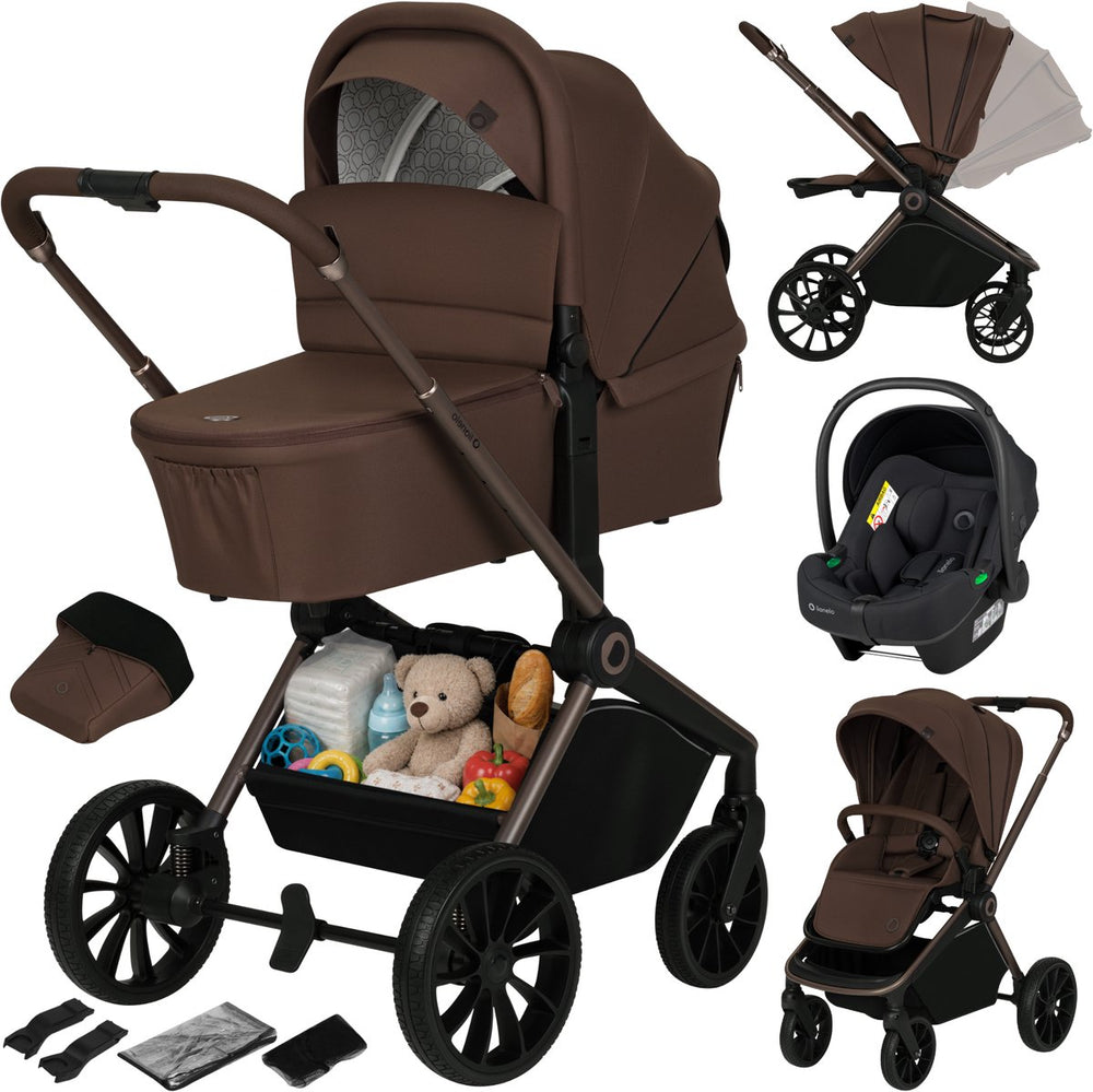 Lionelo mika plus - kinderwagen 3in1 - xxl set - incl. i-size autostoel - veelzijdig en jaarrond - grote wielen - tot 22kg - bediening met een hand - voor alle soorten terrein - accessoireset