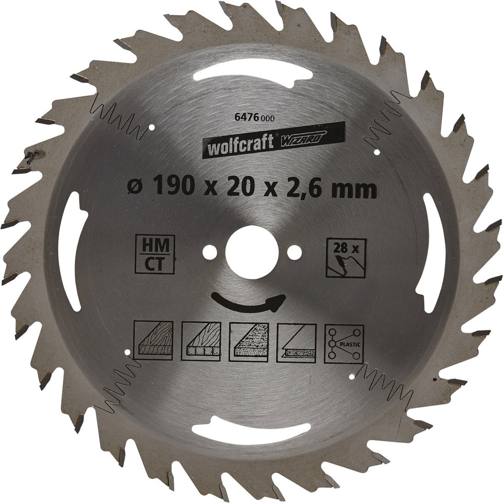 Wolfcraft - cirkelzaagblad 190x20mm - 28 tanden - zaagblad voor cirkelzaag - serie zilver - 6476000