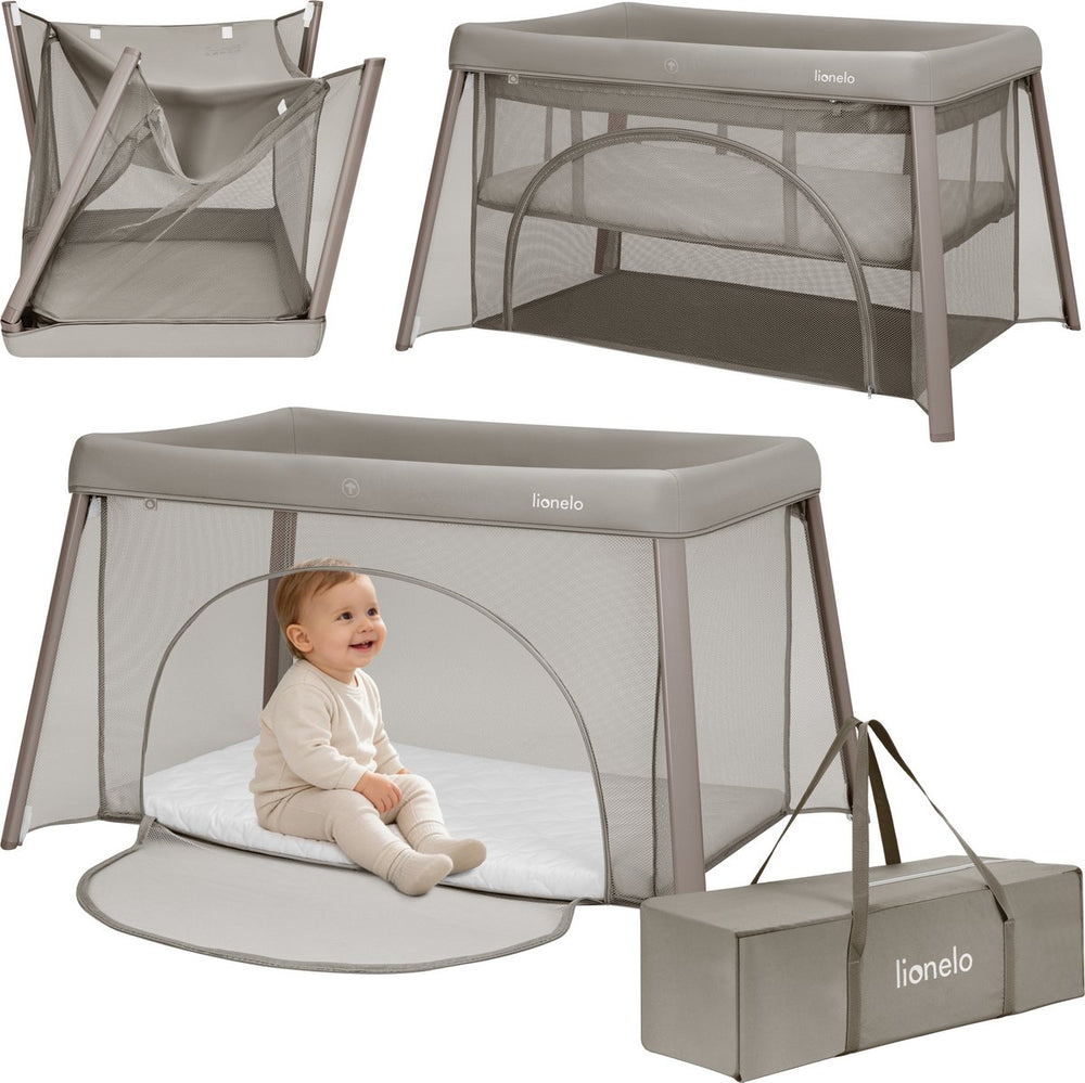 Lionelo mila – 2 in 1 reisbedje campingbed – lichtgewicht – 2 hoogteposities – 4 cm t25 matras – 360° mesh ventilatie – snel compact opvouwbaar – zij-ingang met rits – inclusief draagtas – afneembare wasbare hoes