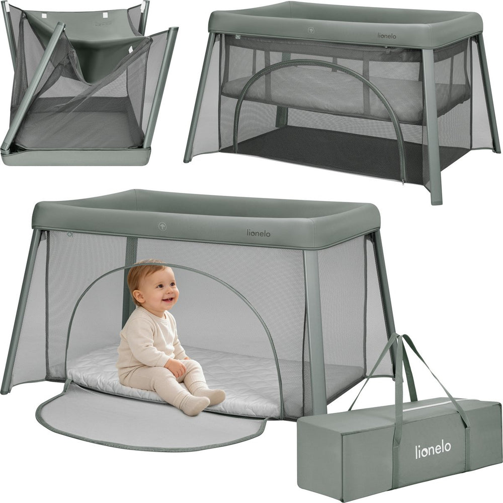 Lionelo mila – 2 in 1 reisbedje campingbed – lichtgewicht – 2 hoogteposities – 4 cm t25 matras – 360° mesh ventilatie – snel compact opvouwbaar – zij-ingang met rits – inclusief draagtas – afneembare wasbare hoes