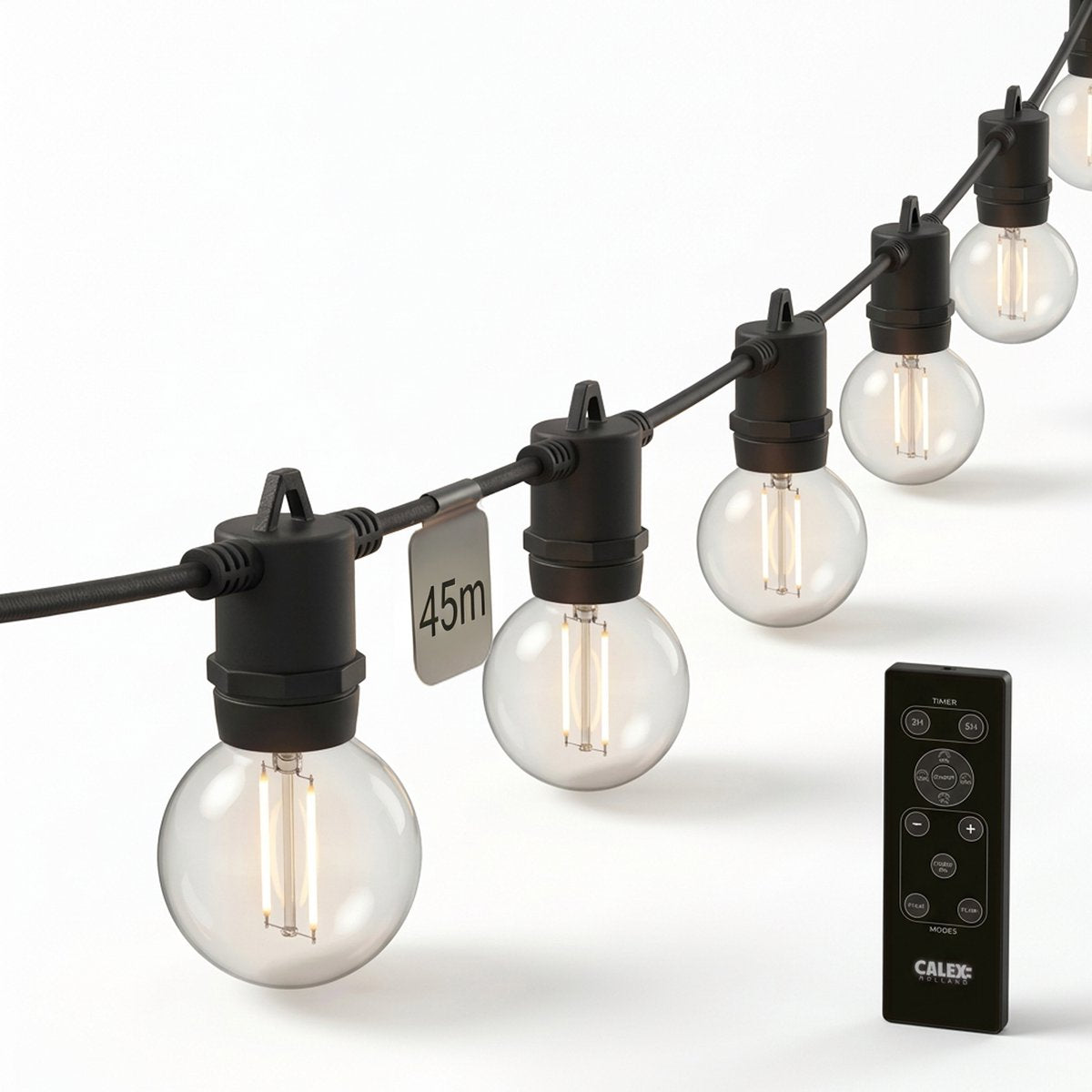 Calex vista lichtsnoer 45m - voor buiten - lichtslinger met 75 lampjes - warm wit licht - tuinverlichting met afstandsbediening - kerstverlichting
