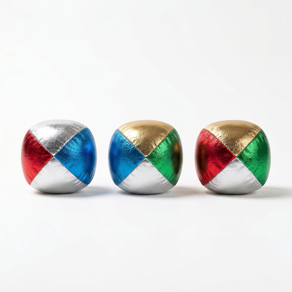 Engelhart jongleerballen metallic 2,5 – vierkleurig (blauw, rood, geel, groen) – set in transparante koker – jongleer- goochelspel –