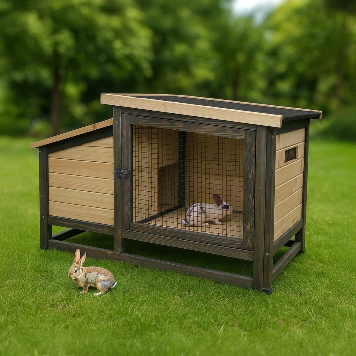 Duvo plus - woodland design - bunny barnette - houten konijnenhok - fsc hout - 111x55x68cm