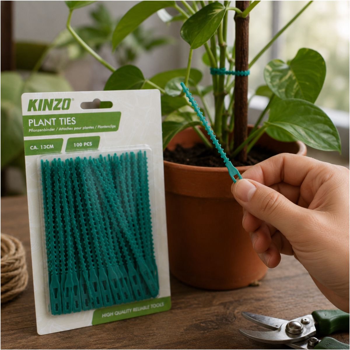 Kinzo plantbinders plant ties - plantenclips voor planten vastbinden - plantenbinder voor plantensteunen - tuinclips voor klimplanten clips - 100 stuks - ca. 13 cm - groen