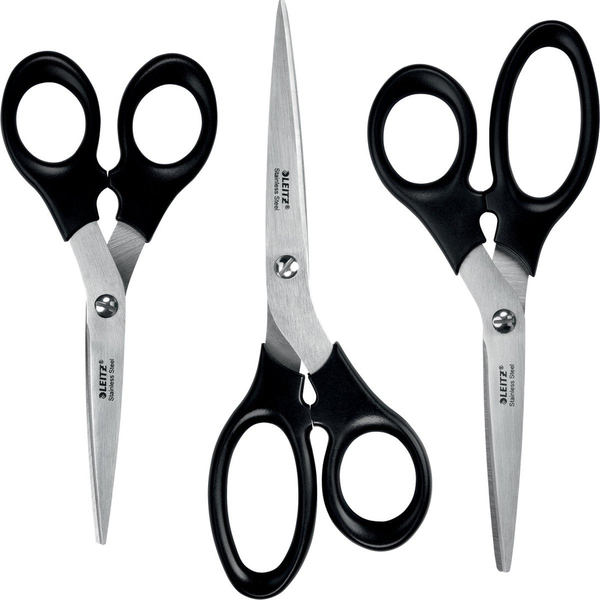 Leitz roestvrijstalen scharenset - 165 185 200 mm - met ergonomische handgreep - zwart