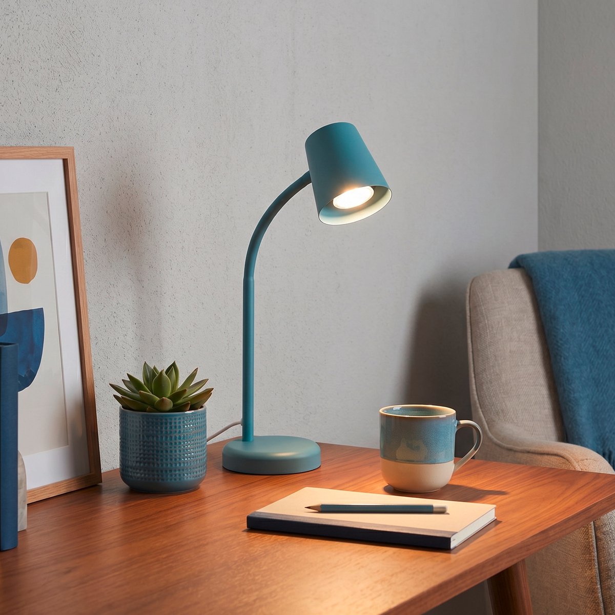 Briloner skriva - tafellamp - bureaulamp - met snoer - draaibaar tafellampje - excl. gu10 - 13 x 38,5 cm - blauw