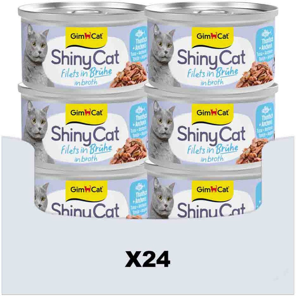 Gimcat 24 x 70 g - shinycat filets in broth tonijn + ansjovis