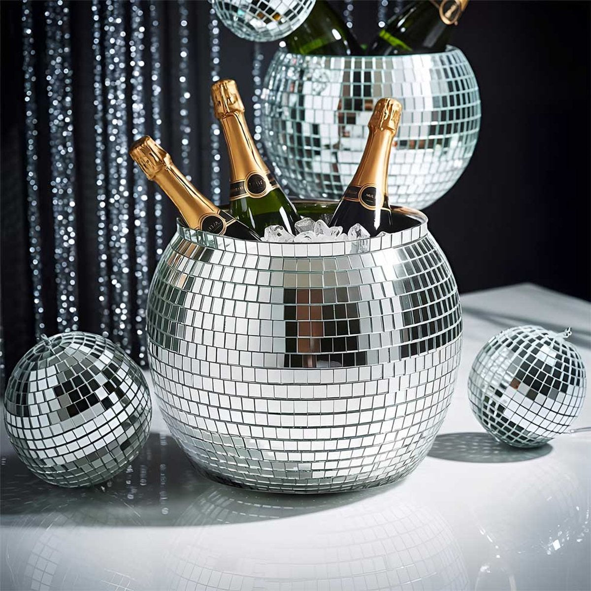 Mikamax ijsemmer discobal zilver – xl 11l – ø27,5 cm – glinsterende party koeler – voor wijn, fris en ijs