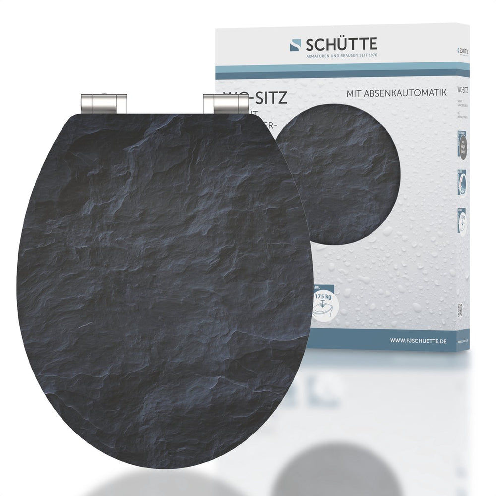 Schütte wc-bril 80535 black stone - high gloss - mdf-hout - soft close - verchroomde scharnieren - belastbaar tot 175 kg - decor - 1-zijdige print
