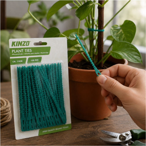Kinzo plantbinders plant ties - plantenclips voor planten vastbinden - plantenbinder voor plantensteunen - tuinclips voor klimplanten clips - 100 stuks - ca. 13 cm - groen