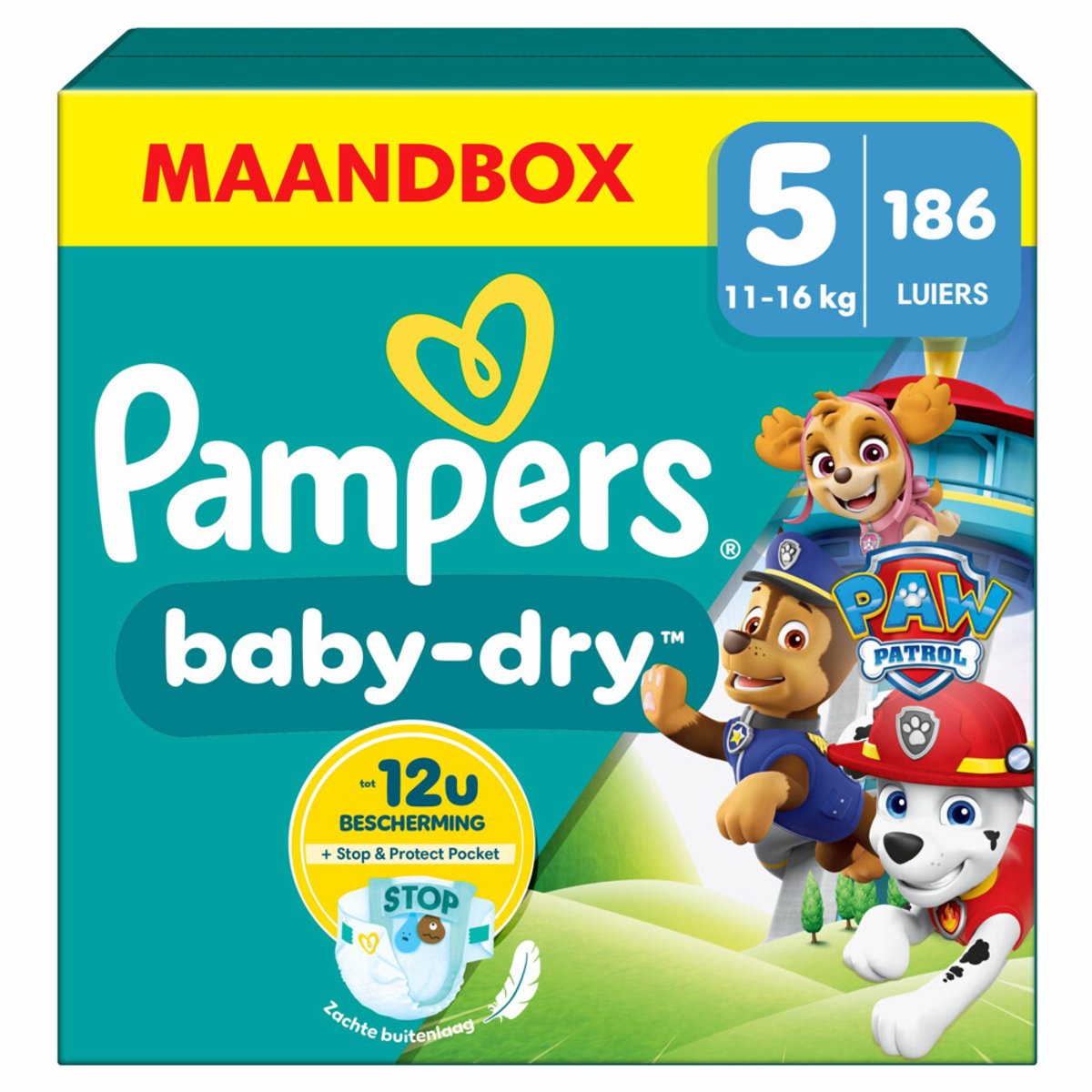 Pampers baby-dry paw patrol-editie maat 5, 186 luiers, 11kg-16kg
