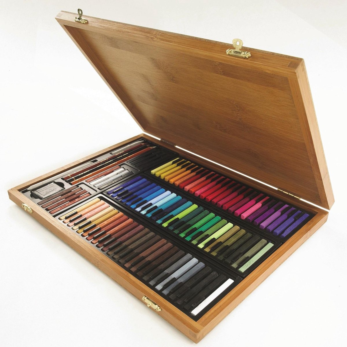 Conté à paris 50174 bamboe kunstset 84 carrés + accessoires | pastel tekenset in bamboe koffer