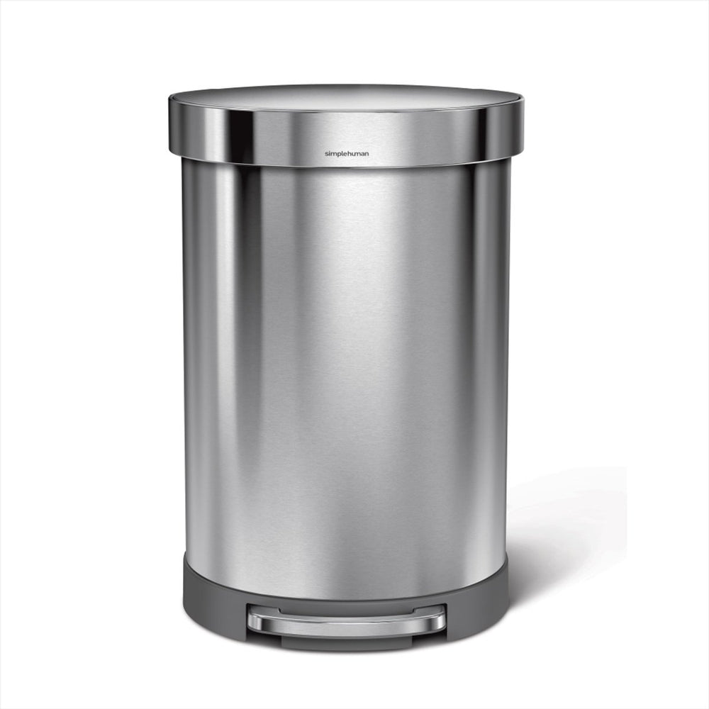 Simplehuman halfronde pedaalemmer - 60 liter - met zakkenrand - geborsteld roestvrij staal