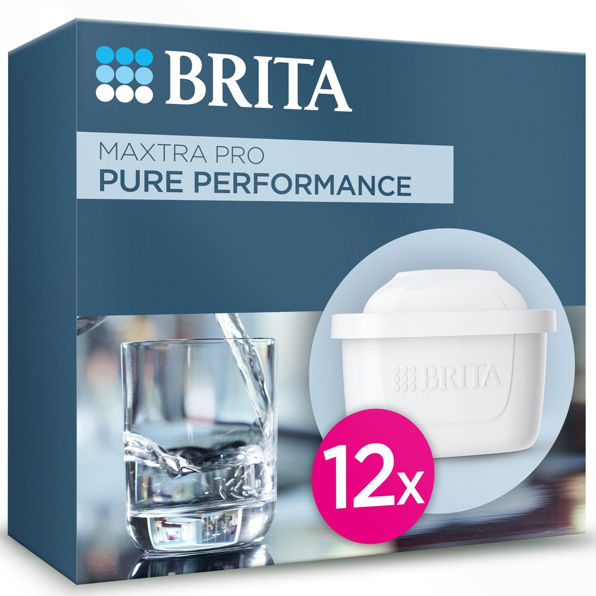 Brita waterfilterpatroon maxtra pro pure performance - 12 stuks - originele waterfilter voor waterfilterkannen - filtert onzuiverheden zoals herbiciden, pfas, chloor, kalk en metalen