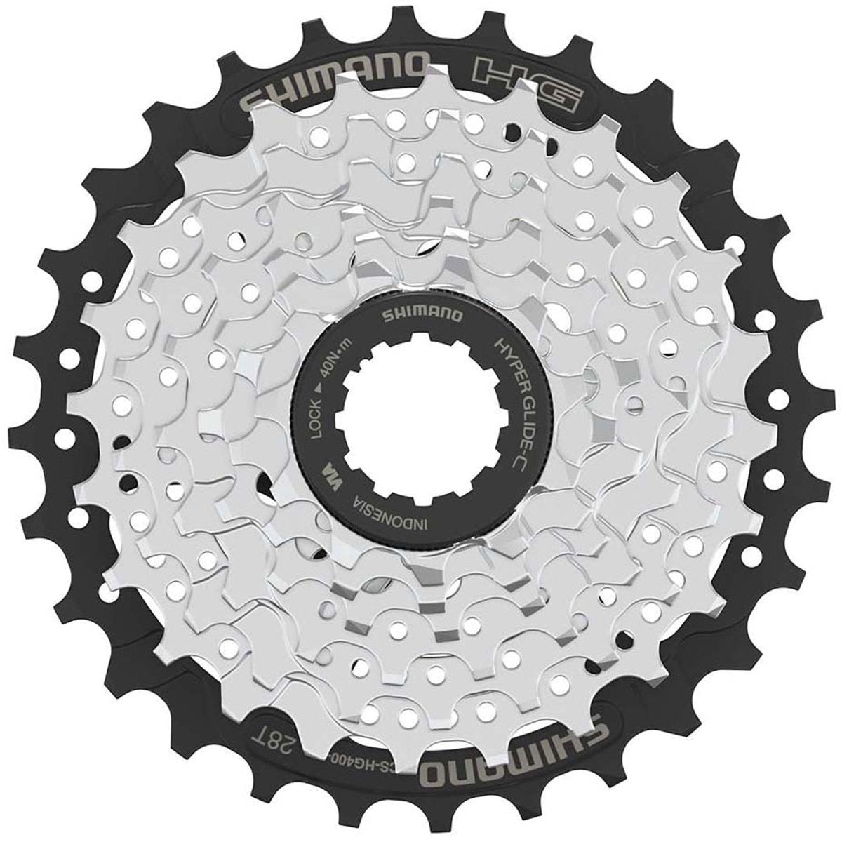 Shimano cs-hg400 7-speed cassette 11-28t – hyperglide hg cassette voor mtb trekking – staal, zilver zwart