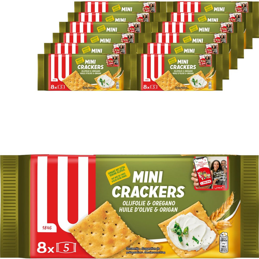 Lu mini crackers olijfolie oregano - doos 12 x 250g - 8 pakjes - crackers voor bij de borrel - toast - minicrackers - ontbijt