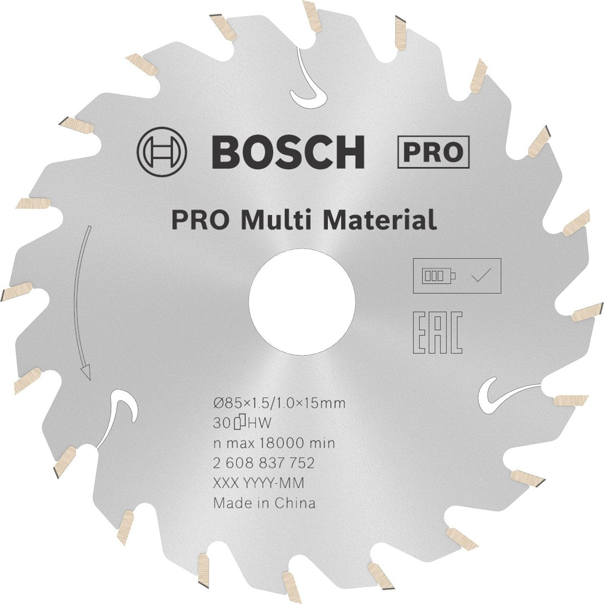 Bosch pro multi material draadloos zaagblad voor cirkelzagen 85 x 1,5 x 15 mm - 2608837752
