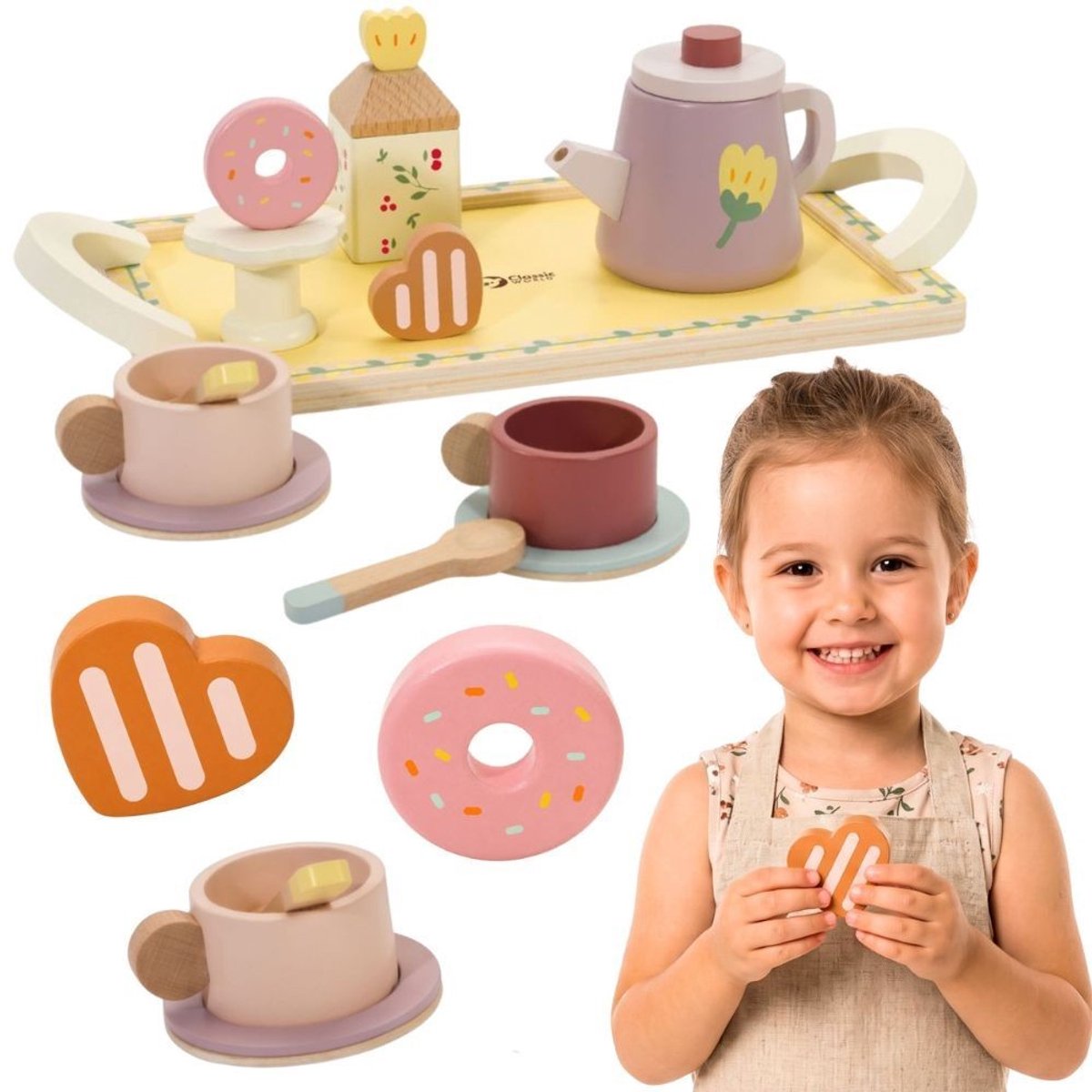 Klassieke Wereld Wereld Houten Theeset Grace met Dienblad, 14dlg.