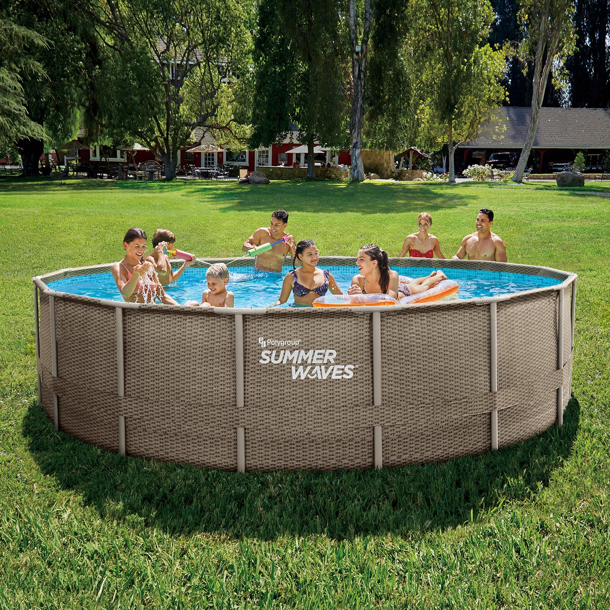Summer waves frame zwembad rond weave - ⌀488 x 122 cm - zwembaden - inclusief filterpomp - zwembadpomp - filterpatroon - afdekzeil - grondzeil - ladder - onderhoudsset