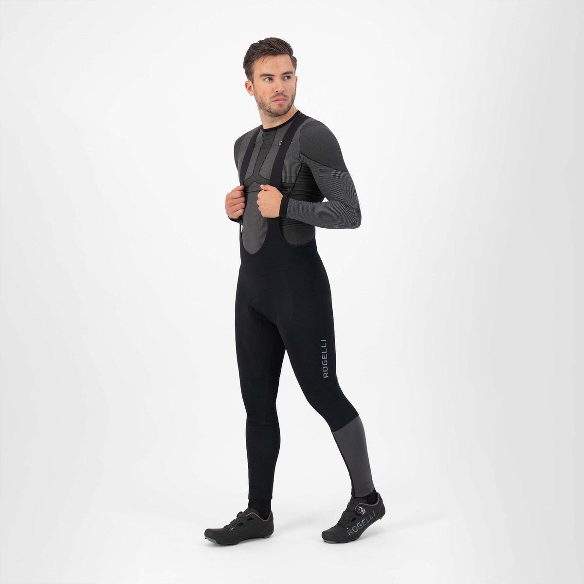 Rogelli essential hi vis heren lange fietsbroek - bretels - zeem - zwart