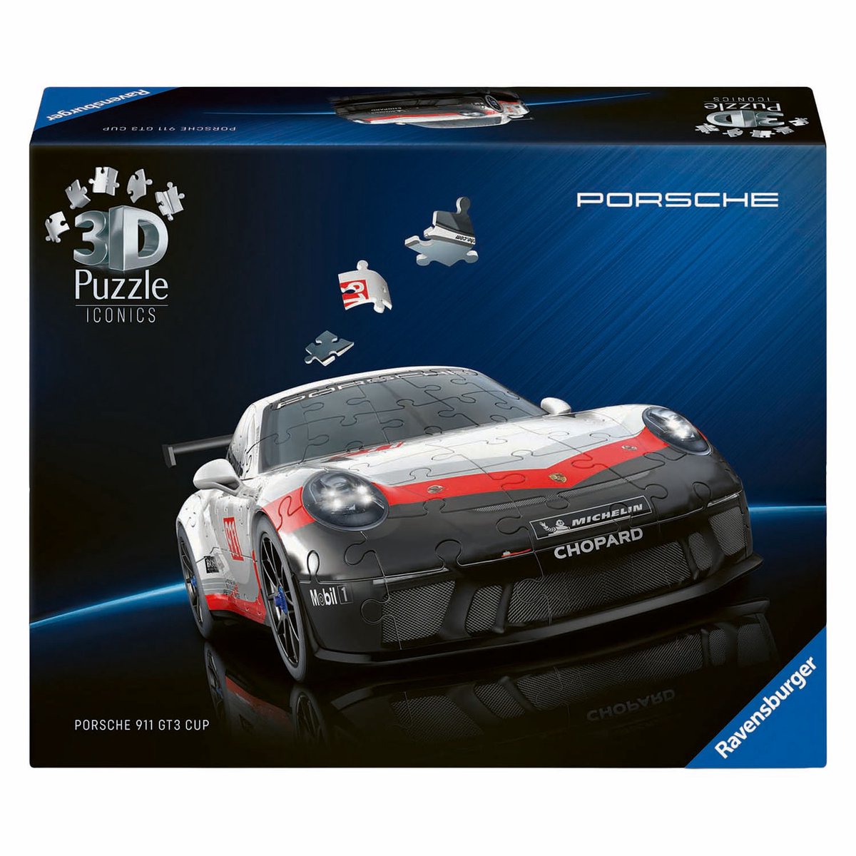 Ravensburger - iconics: porsche 911 gt3 cup - 3d puzzel - 108 stukjes - bouwset voor kinderen vanaf 8 jaar