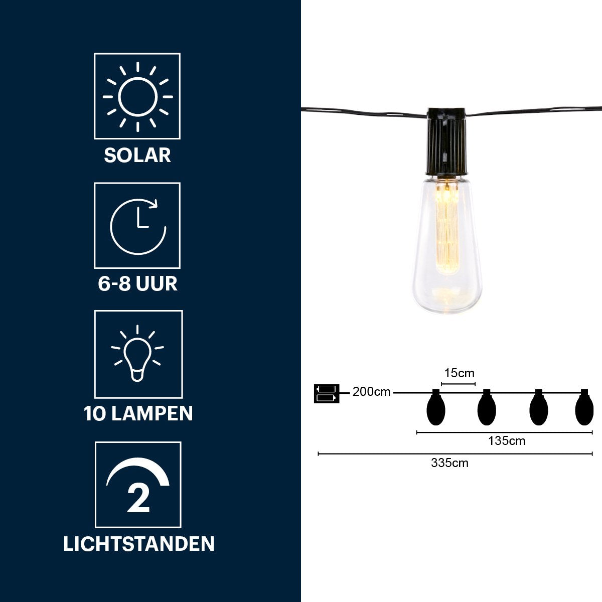 Grundig solar lichtsnoer - led tuinverlichting - solar lamp 3,35 meter - weerbestendige tuinverlichting zonneenergie