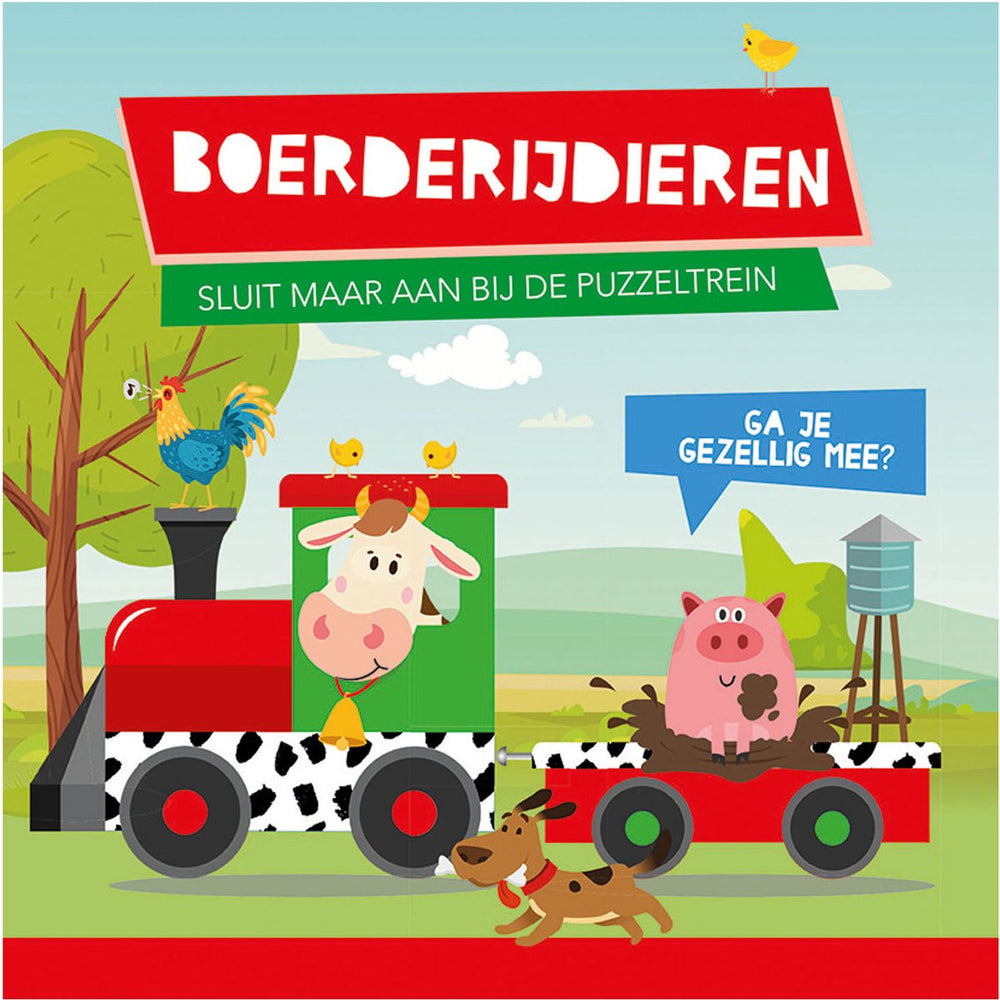 Lantaarn uitgeverij boek en puzzeltrein boerderijdieren