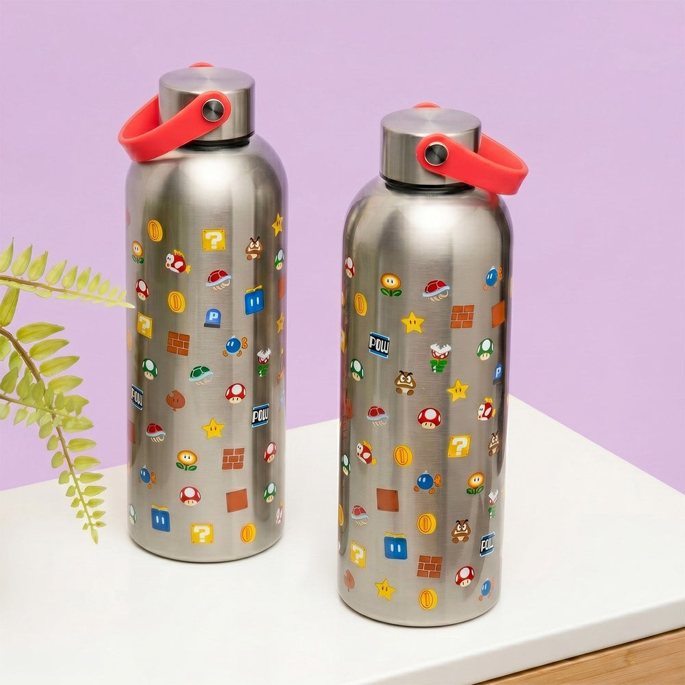 Paladone super mario metalen drinkfles met draaglus – rvs fles 500 ml –