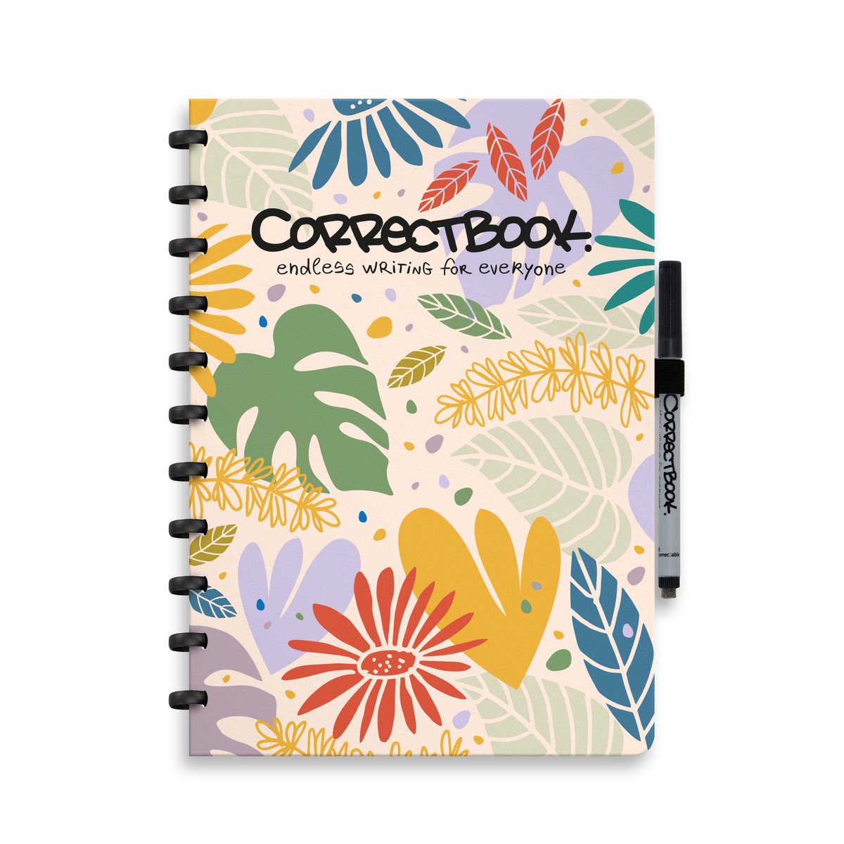 Correctbook a4 uitwisbaar notitieboek – botanical beauty – blanco – herbruikbaar schrift – inclusief pen wisdoekje – aanvulbaar met extra pagina’s