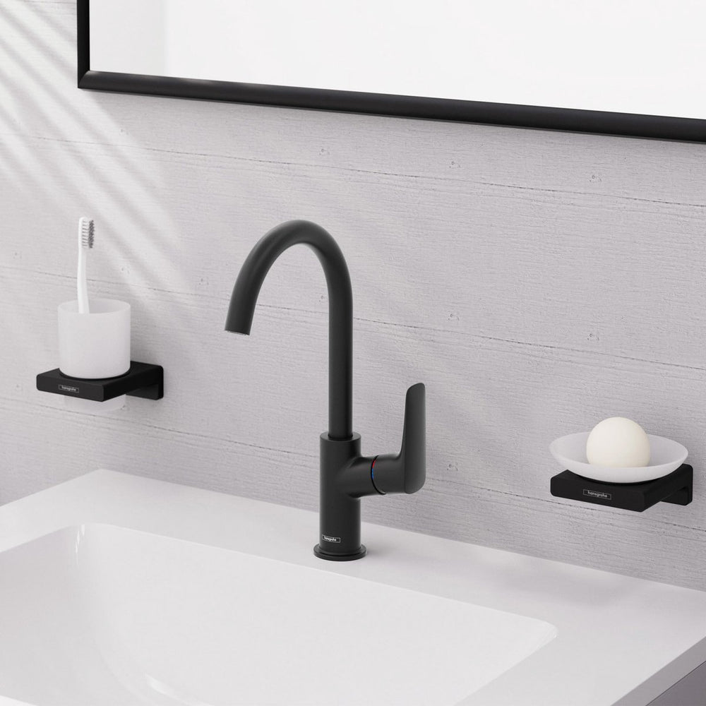 Hansgrohe logis - wastafelmengkraan - ééngreeps bediening - zonder waste - 210mm - draaibare uitloop - mat zwart