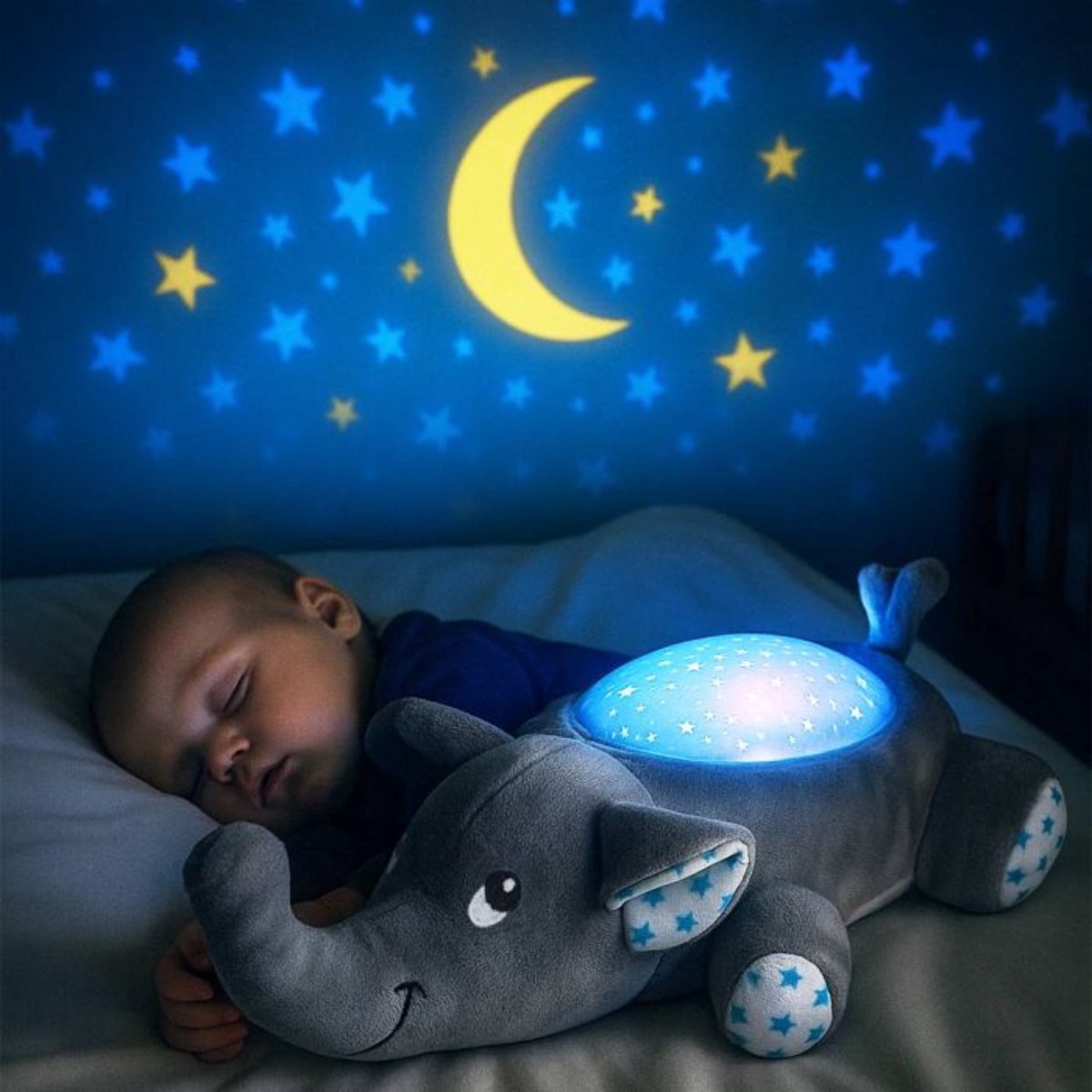 Mikamax - ster olifant projector - nachtlamp met sterrenhemel 13 liedjes - 30x21x11 cm