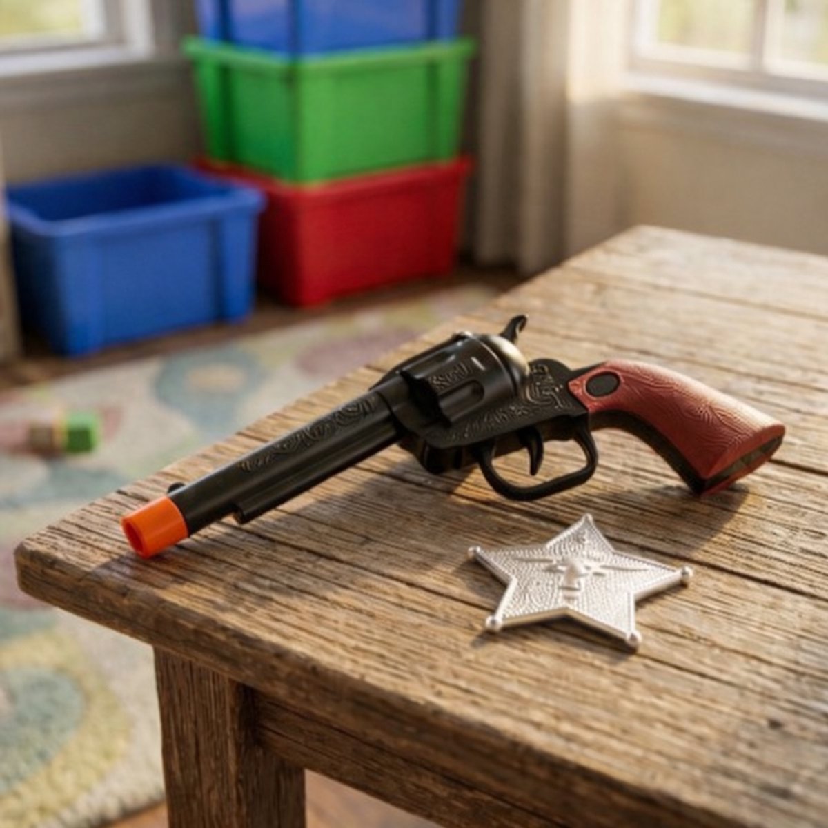 Eddy toys revolver en sheriff badge set 2 stuks - speelgoed revolver - sheriff ster speelgoed - cowboy rollenspel speelgoed - politie kostuum accessoires