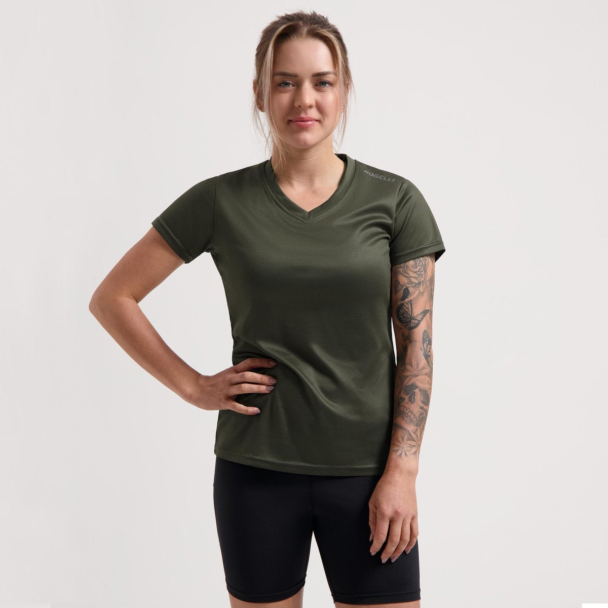 Rogelli promo hardloopshirt dames - korte mouwen - legergroen - l