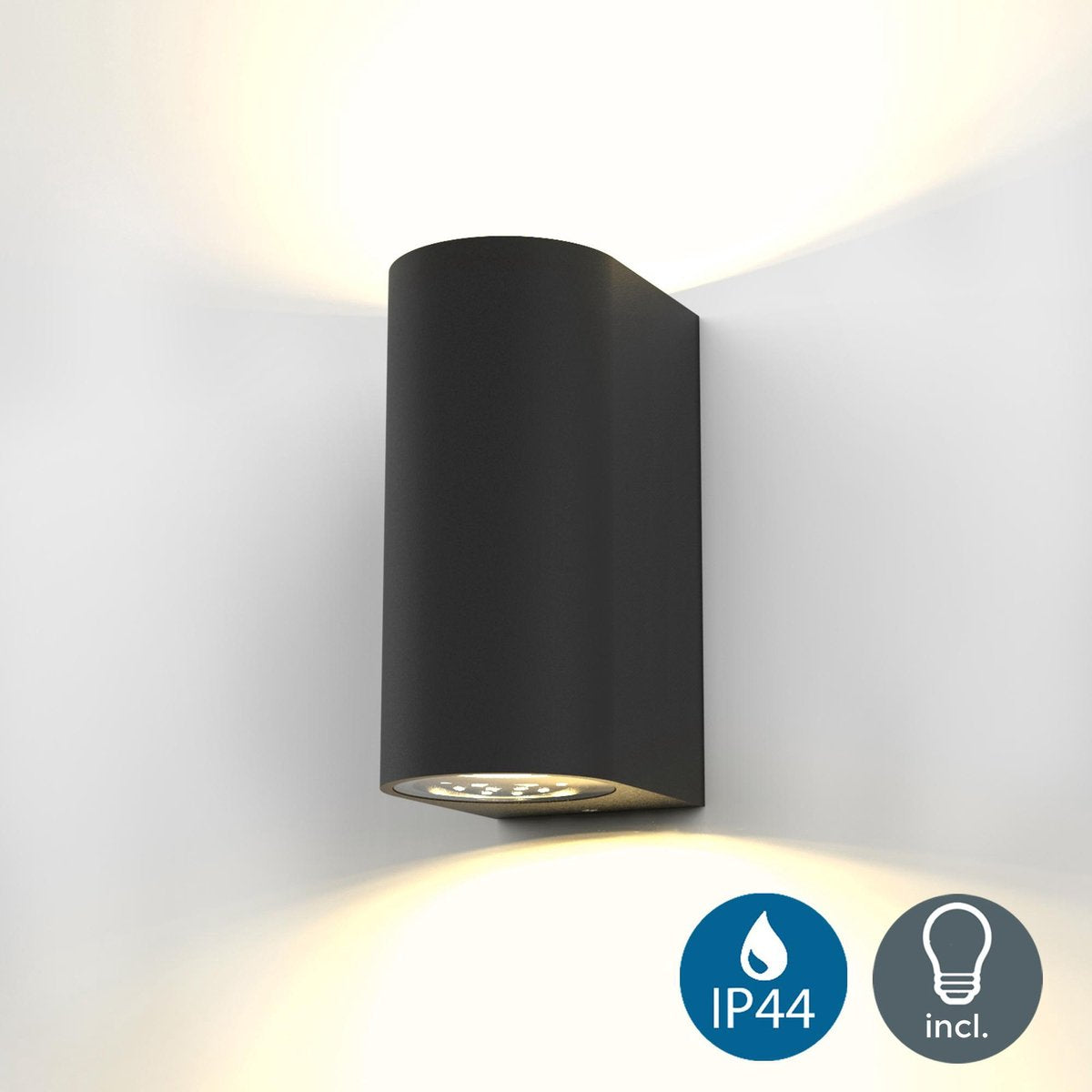 B.k.licht - wandlamp - voor binnen en buiten - up en down light - metaal - zwart - ip44 - incl. gu10 lichtbronnen