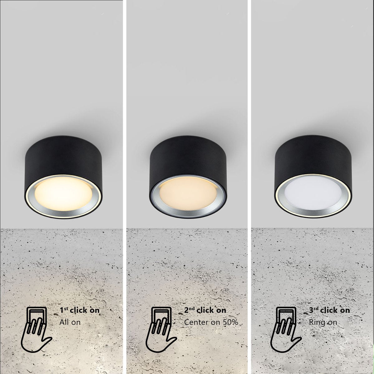Nordlux fallon surface-downlight-3 step moodmaker™ dimming-zwart staal