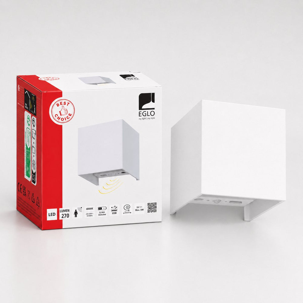 Eglo rincine wandlamp buiten - sensor - oplaadbaar (tot 72 uur licht) - 10 cm - wit - draadloos - dimbaar