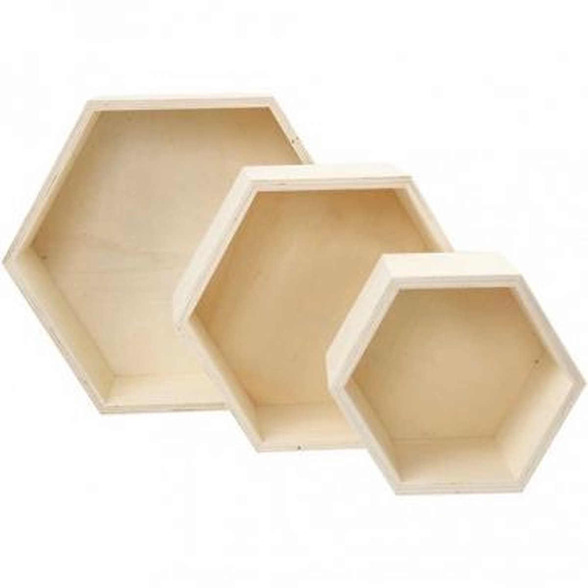 Creativ company houten showdozen hexagonaal 14.8-24,2 cm 3 stuks