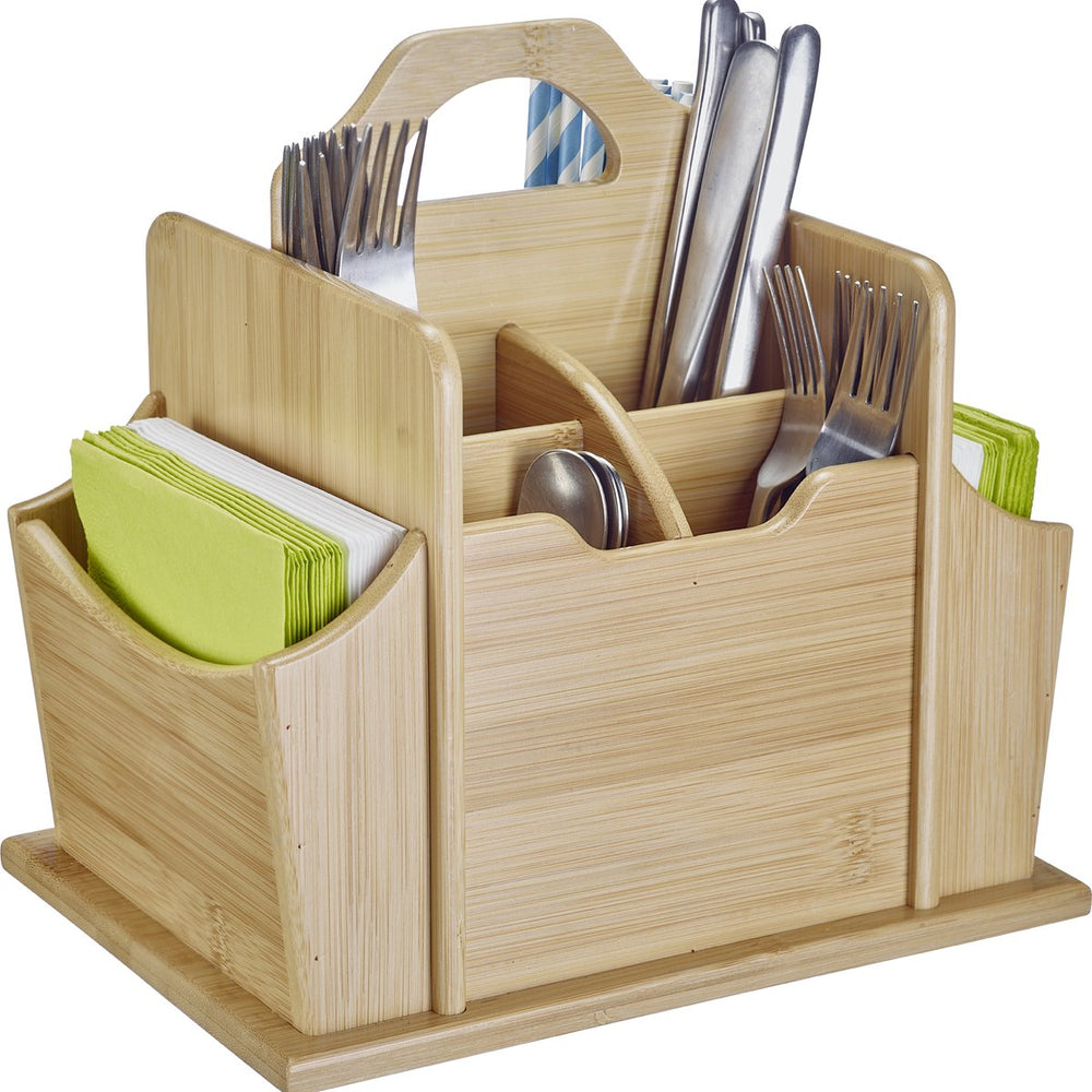 Westmark organizer tapas + friends - praktische tafelorganizer met 7 vakken, mand voor bestek en servetten, houder voor keukengerei voor op tafel en op feestjes - bamboe