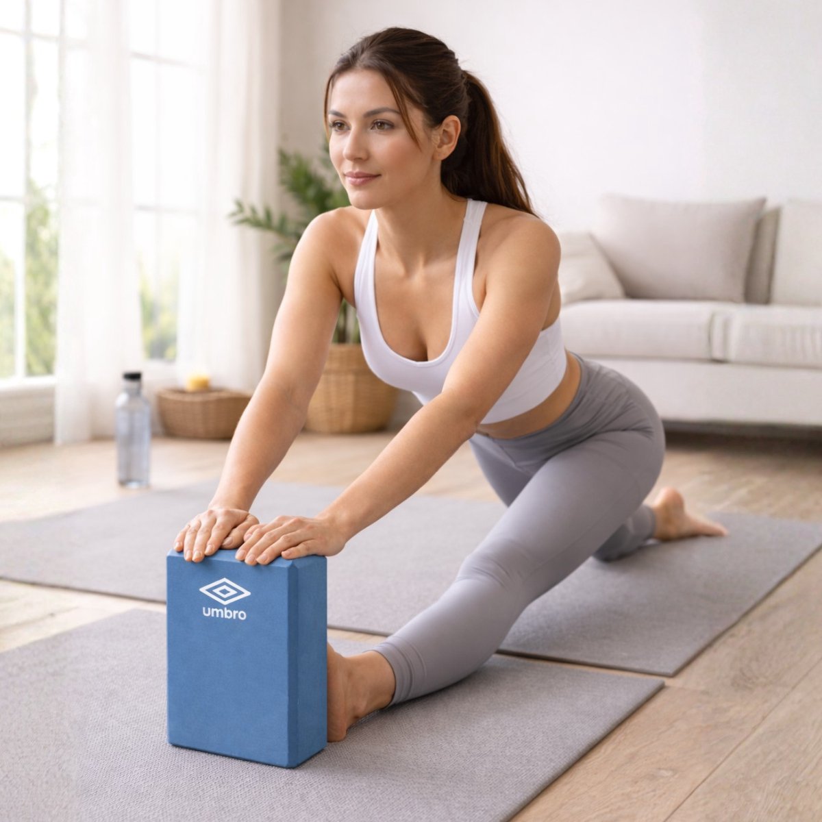 Umbro yogablok - sportblok - 23 x 15 x 7,5 cm - lichtgewicht - glad en zacht oppervlak - pilates blok - rekoefeningen - ondersteuning bij yoga en stretching - blauw