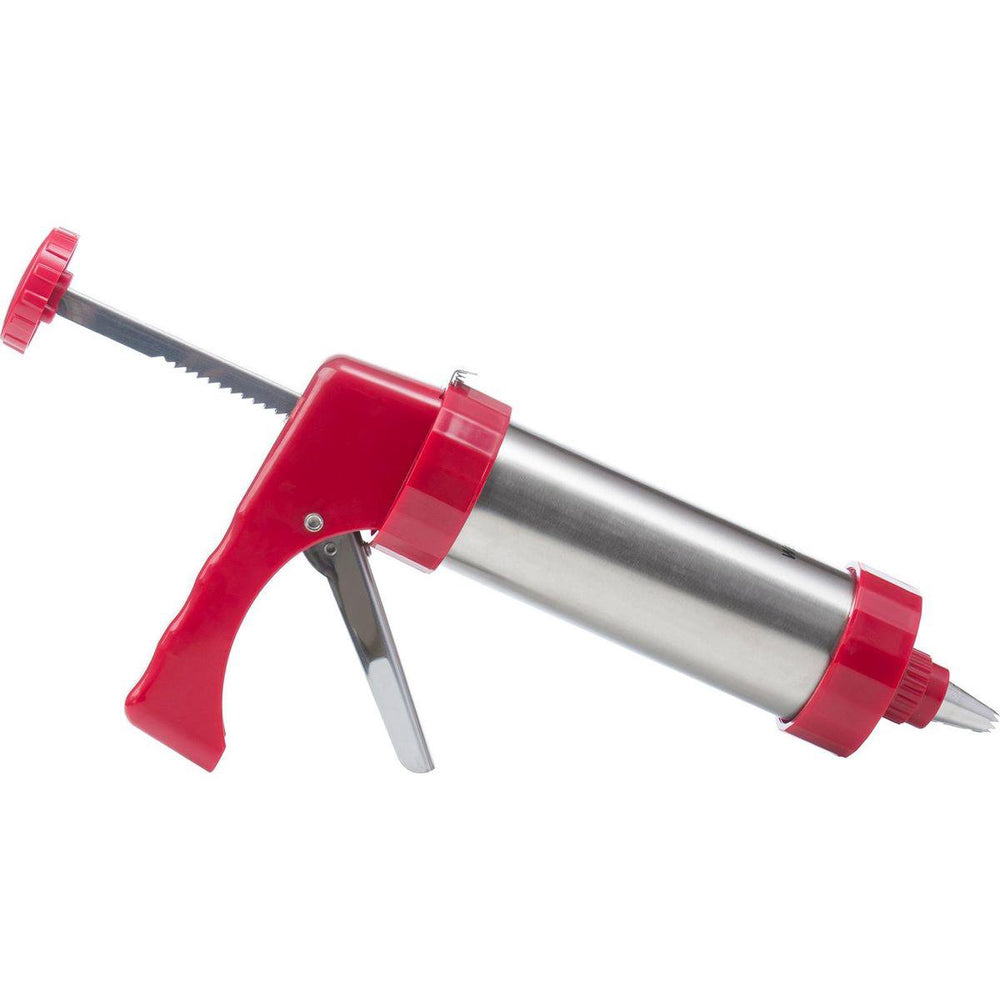 Westmark koekpers decoratiespuit, met 8 sjablonen en 8 spuitmonden, inhoud: 250 ml, roestvrij staal kunststof, zilver rood, 32332260
