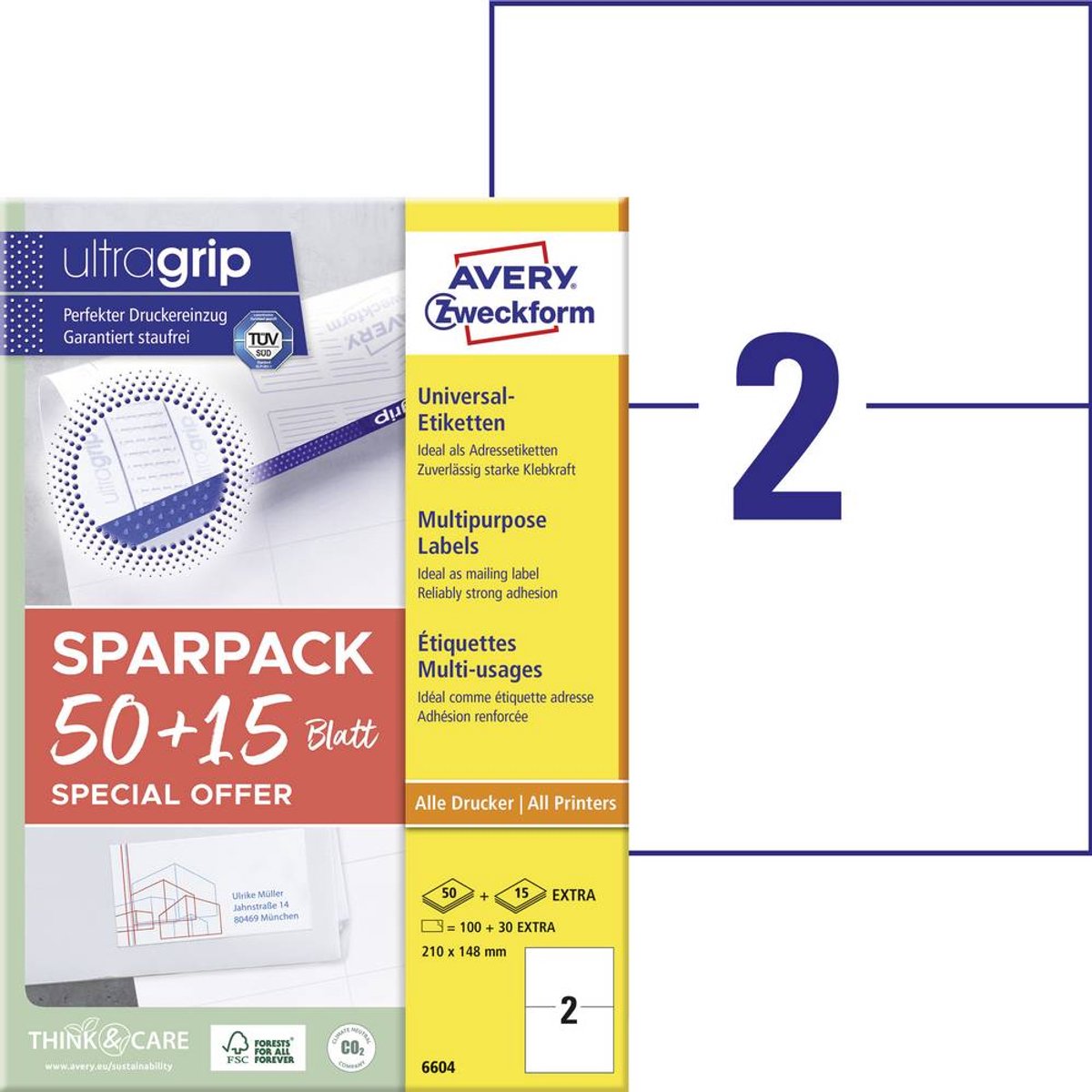 Avery -zweckform 6604 universele etiketten 210 x 148 mm papier wit 130 stuk(s) permanent hechtend ilc