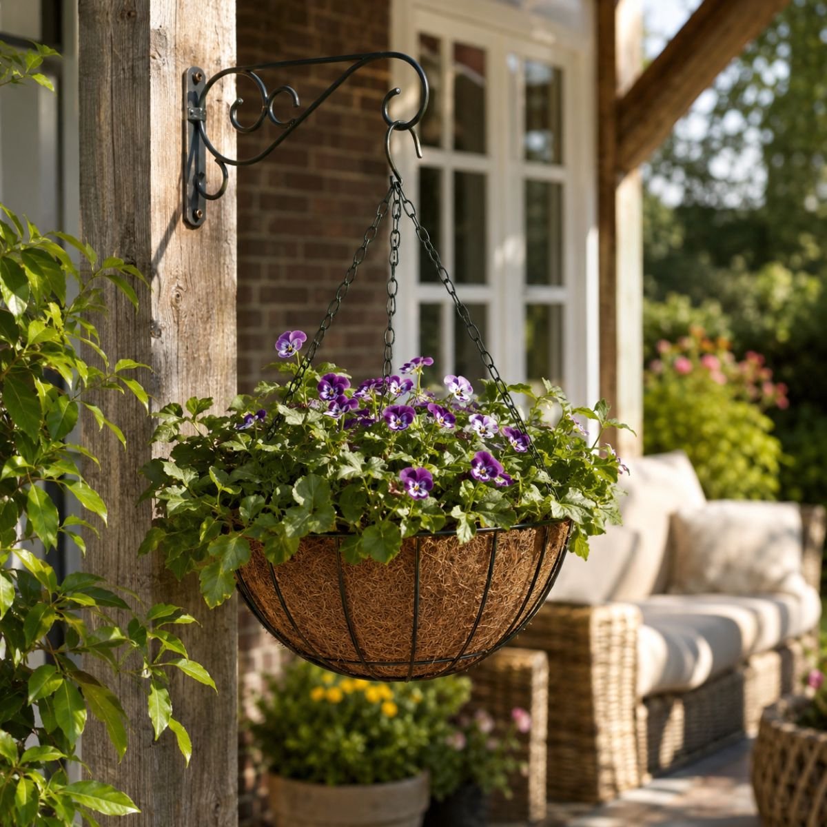 Kinzo bloemenhangmand - hangmand met kokosvezel inleg - hangpot voor bloemen en planten - hangende bloempot - plantenhanger buiten - ca. 31 x 31 x 17 cm