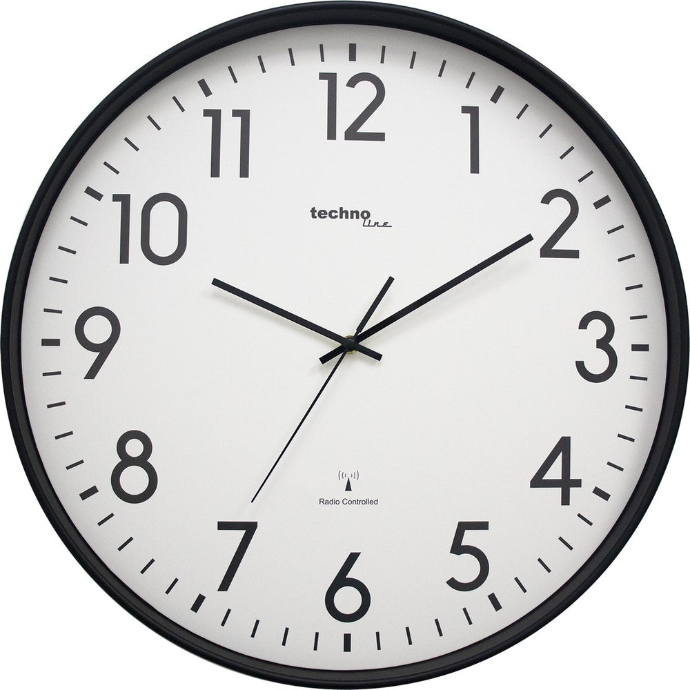 Technoline wt 8998 - wandklok - analoog - rond - kunststof raam - radiogestuurde tijdsaanduiding - cijfers - zwart - wit - ∅ 50,5 cm