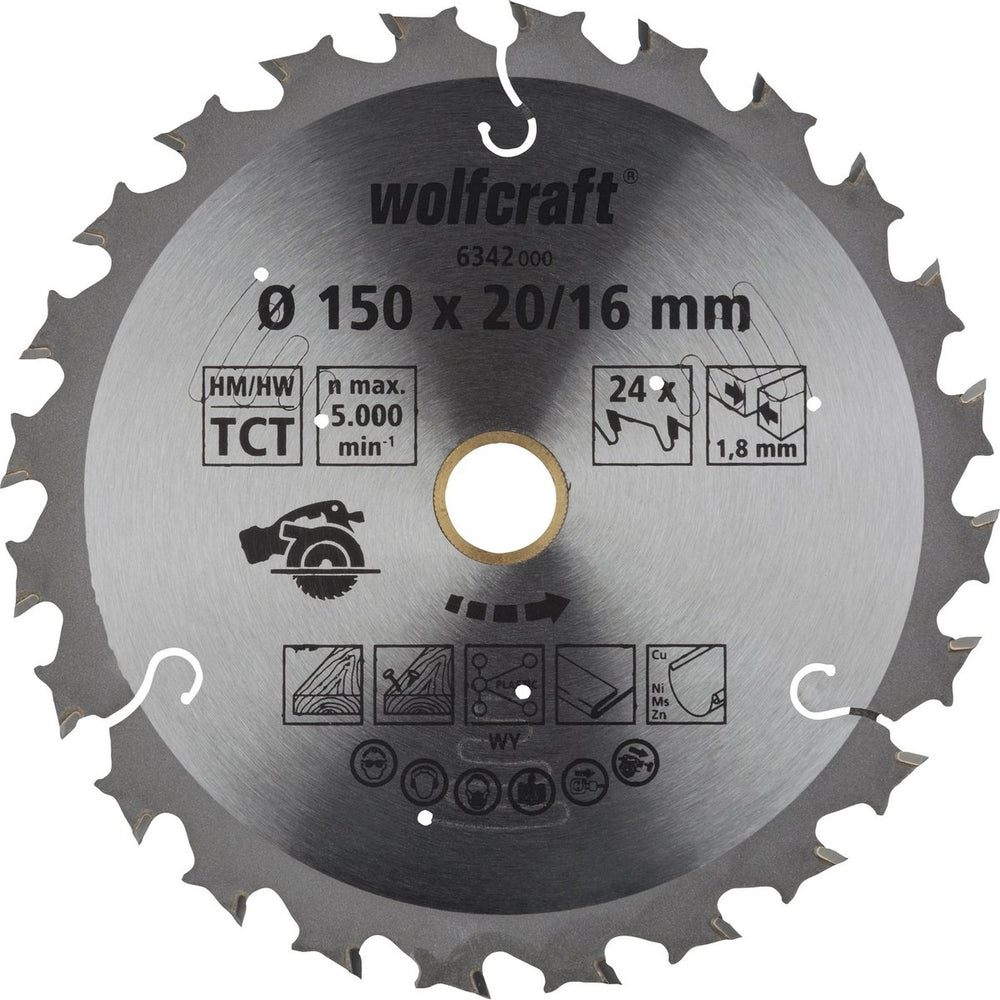 Wolfcraft - cirkelzaagblad 150 mm - 24 tanden - 20 16 mm boring - voor cirkelzaag - 6342000