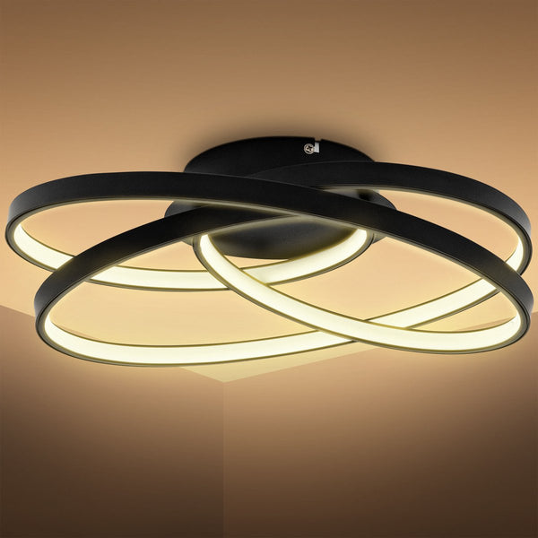 B.k.licht - led plafonniere - ringen plafondlamp - zwart - l: 39cm - warm wit licht 3.000 k - 35w