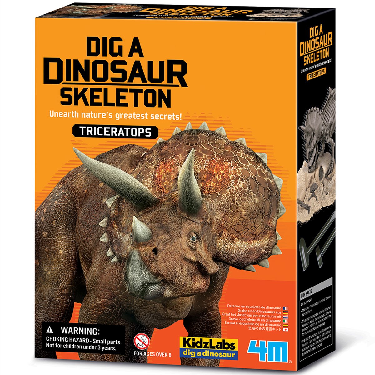 4m graaf je dino op - triceratops - opgraafkit en modelbouw skelet - kidzlabs - 7+