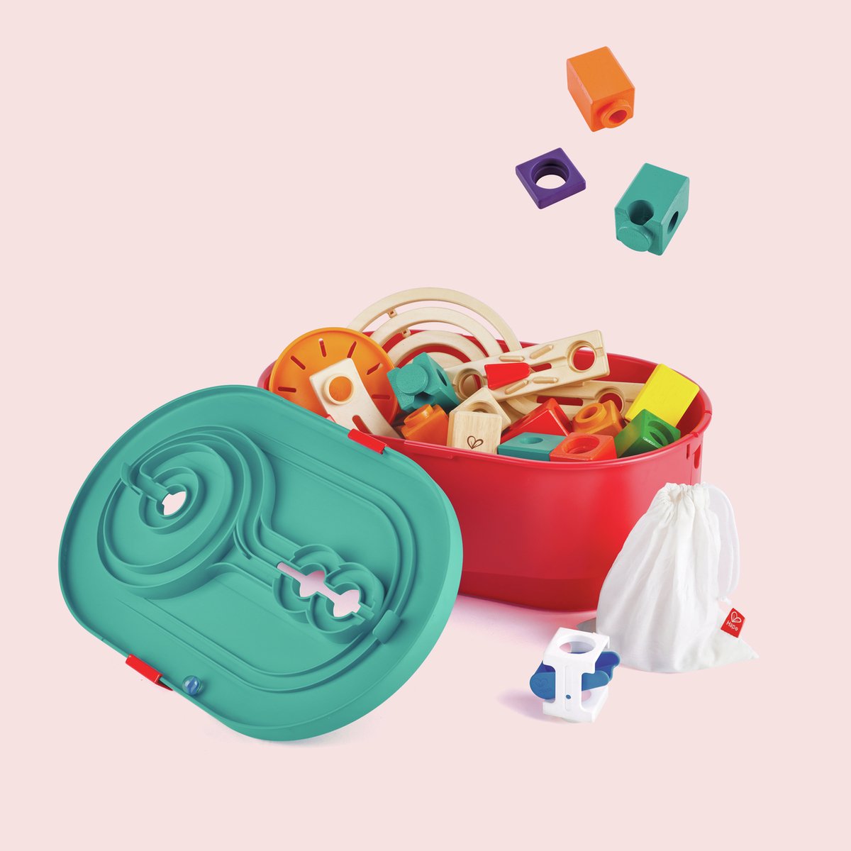 Hape quadrilla stack track bucket set - knikkerbaan bouwset 90 delig, speelgoed vanaf 4 jaar