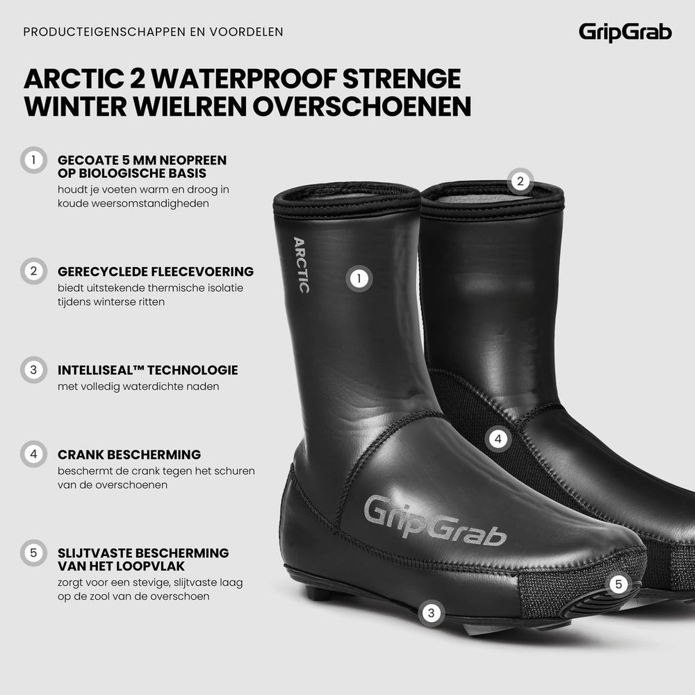 Gripgrab - arctic 2 waterproof strenge winter neopreen wielren overschoenen waterdicht met fleecevoering - zwart - unisex - maat xxxl (48 49)
