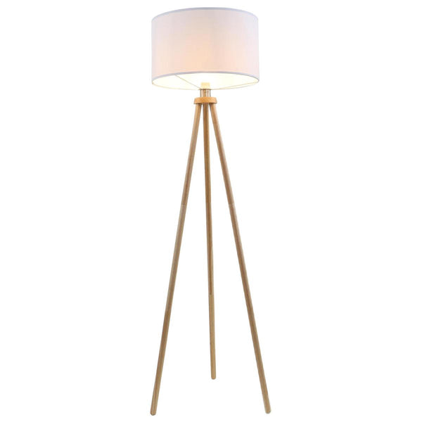 Briloner - vloerlamp scandi - stoff en hout - woonkamer lamp - witte staande lamp - e27 fitting - h: 148cm - ø45.5cm