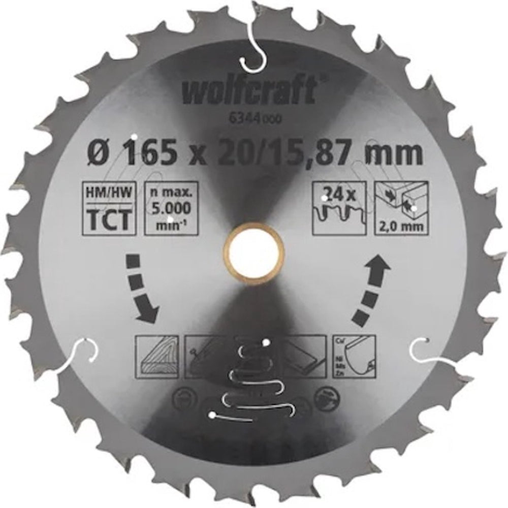 Wolfcraft - cirkelzaagblad 165 mm - 24 tanden - 20 15,87 mm boring - voor cirkelzaag - 6344000